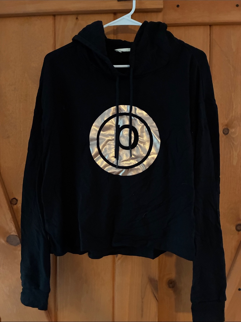 Tavi Women’s Black Hoodie Sweater with Gold Metallic Pure Barre Logo